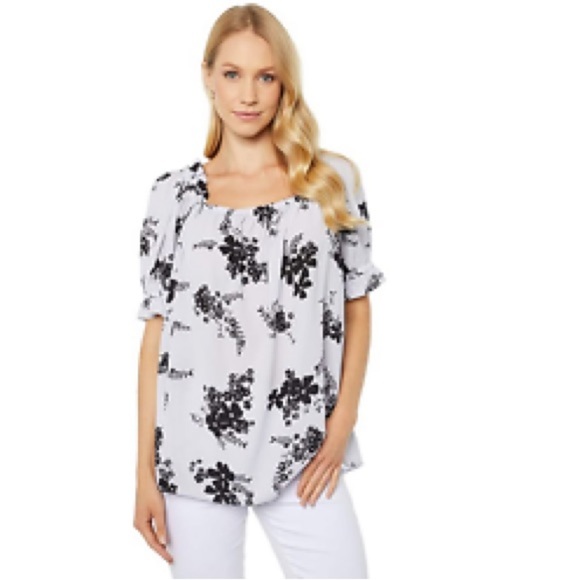 Michael Kors Blooming Bouquet Off The Shoulder Blouse Lavender Mist Plus Size 0X - Picture 1 of 7